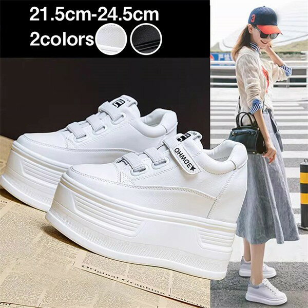 Rakuten - 厚底スニーカー レディース 白スニーカー 12cmヒールアップ 美脚効果 韓国風 春秋 カジュアル シューズ 白 黒 小柄向け 脚長 スポーティー おしゃれ 歩きやすい 通勤 通学 デート 厚底靴 np006z7z7m6