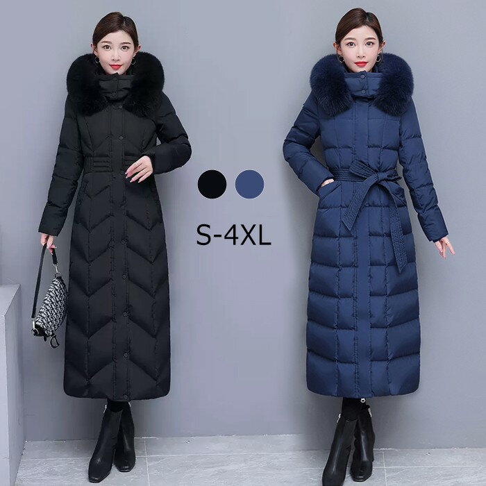 防寒性抜群！ ダウンコート ダウン レディース ダウンジャケット フォックスファー フード取り外し可能 ロング 大きいサイズ ファー付き ベンチコート フード 帽子付き コート ファー取り外し可能 90％ダウン シンプル 冬服 柔らかい 無地 ブラック ネイビー bf002zbzbm6