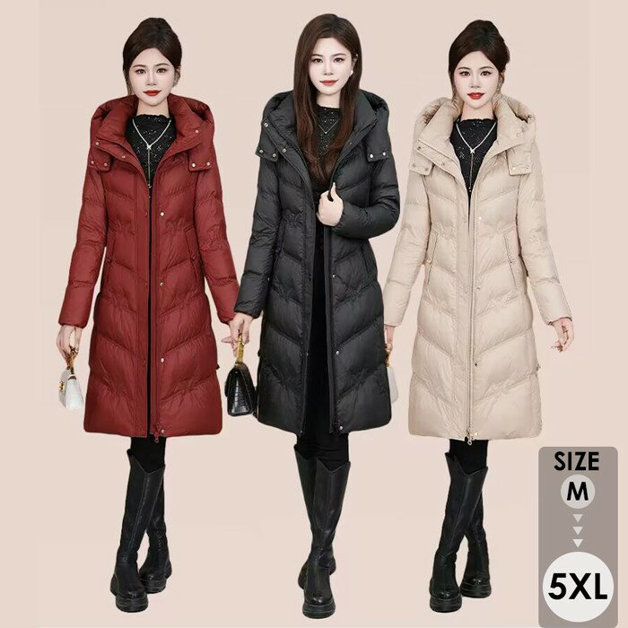 Rakuten - 防寒性抜群！ ダウンコート レディース ダウンジャケット キルティング ロング フード付き アウター ジャケット ライトダウン 秋冬 M L 2L 3L 4L 5L 6L 大きいサイズ 軽量 mc037zbzbf6