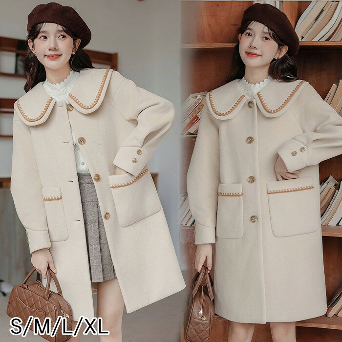Rakuten - スプリングコート レディース ステンカラーコート ミディアムコート ノーカラー ロリータ 冬服 リボン ジャケット ロリータコート ロリータアウター トップス アウター 小柄 可愛い 学生 通学 通勤 秋冬 ゴスロリ 厚手 防寒 寒さ対策 ベージュ S M L XL mc048zbzbm4
