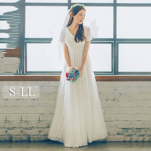 ウェディングドレス ホワイト 白 ロングドレス シンプル 袖あり チュール 背中開き 編み上げ 花嫁 結婚式 披露宴 お呼ばれ 20代 30代 40代 前撮り 後撮り フォト婚 bi042zezem6