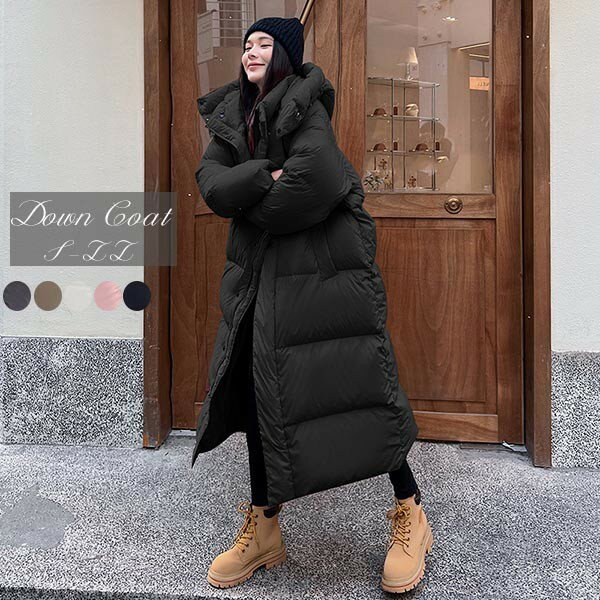 Rakuten - ダウンコート レディース ロング ベンチコート フード アウター ジャケット 大きいサイズ ダウンジャケット 90％ダウン シンプル 冬服 柔らかい 無地 ロングコート 暖かい 大きいサイズ 防寒性抜群 dv142zezet2