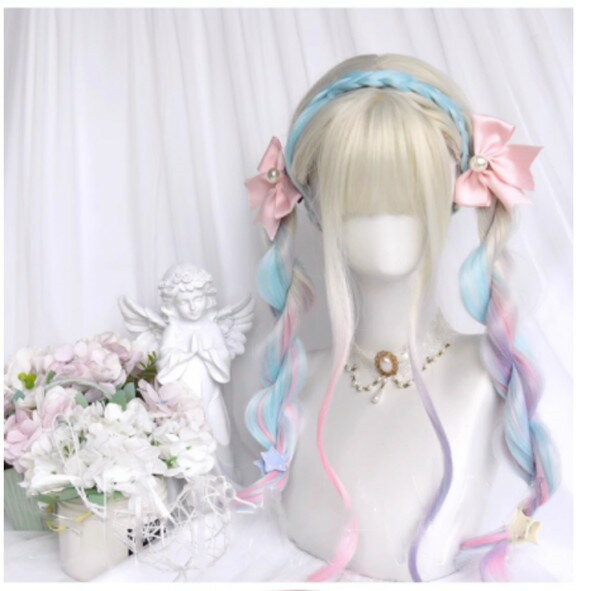 ウィッグ フルウィッグ ロング 巻き毛 ロングカール グラデーション カールウィッグ ぱっつん前髪 ふんわり前髪 ロリータ ゆめかわいい ゆめかわ 前髪あり dq007zut2t2