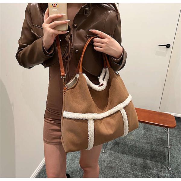 トートバッグ ショルダーバッグ ボアバッグ 秋冬 冬バッグ 軽量 2way スエード 多収納 a4 肩掛け 柔らかい 上品 高級感 大容量 シンプル 仕事バッグ 斜め掛