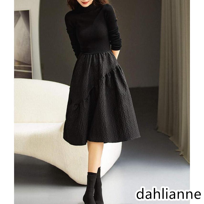 ワンピース ニット 秋冬 レディース きれいめ 切り替えワンピース ハイネック 長袖 半袖 ロング リブニット ロングワンピース