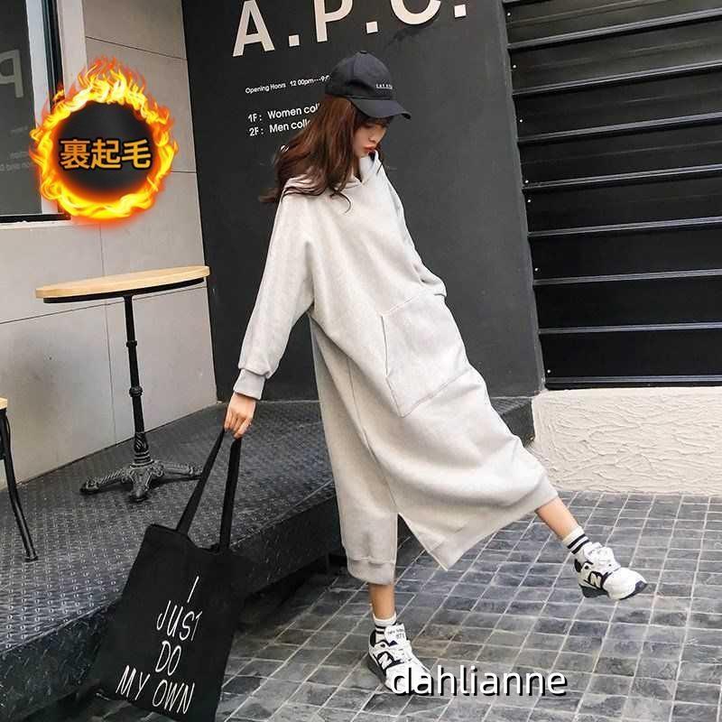 裏起毛 ワンピース パーカーワンピース レディース 秋冬 長袖 暖かい 極暖 あったか ビッグシルエット ゆったり ロング丈 サイドスリット 綿混