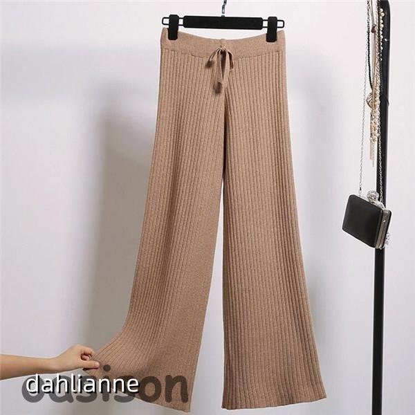 ワイドパンツ リブ ニット ボトムス レディース ウエストゴム 着痩せ 体型カバー 秋冬用 ゆったり 通学 通勤 OL 秋冬 暖かい カジュアル