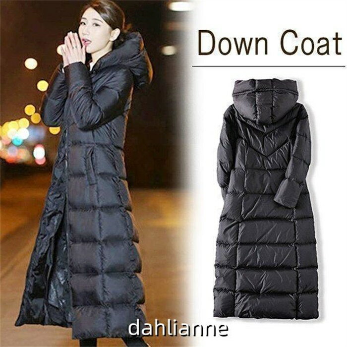 Down Coat - ダウンコート レディース ロング 膝下コート ダウンコート ジャケット 黒 無地 aライン 着痩せ 撥水 暖かい 軽量 アウター 冬服 防寒着