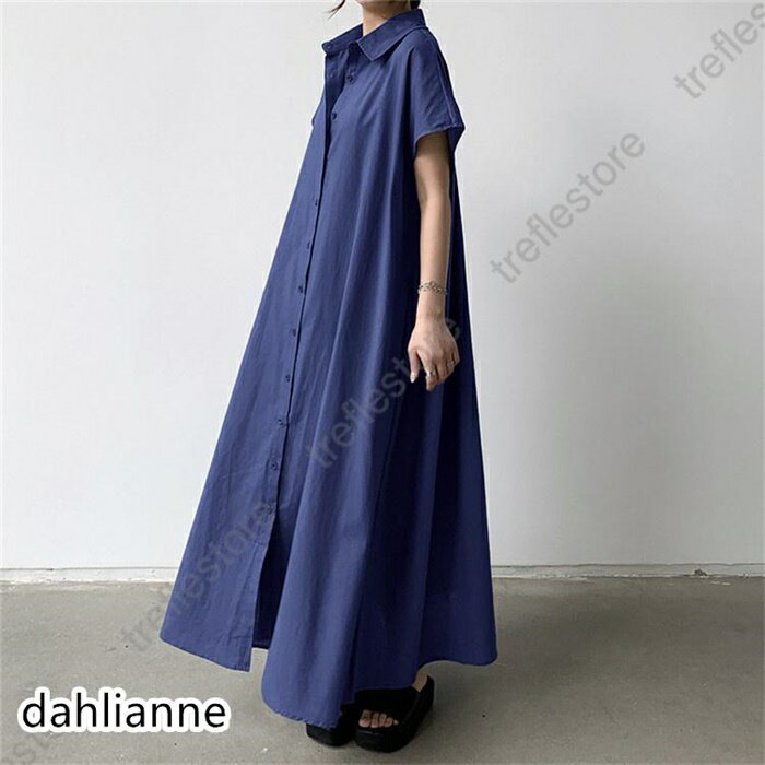 シャツワンピ 2WAY カーディガン 半袖 ロング 無地 ワンピース アウター レディース 夏 フレア リラックスマキシ丈