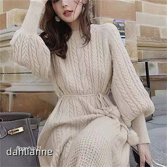 春秋冬 ワンピース ニットワンピース レディース ニット 長袖 ロングワンピース エレガント ケーブル編み