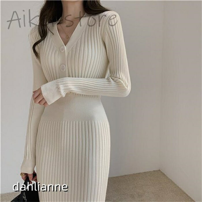 ニットワンピース 秋冬 ロングワンピ おしゃれ レディース プリーツ タイト 長袖 スカート vネック あったかい きれいめ 可愛い ナチュラル