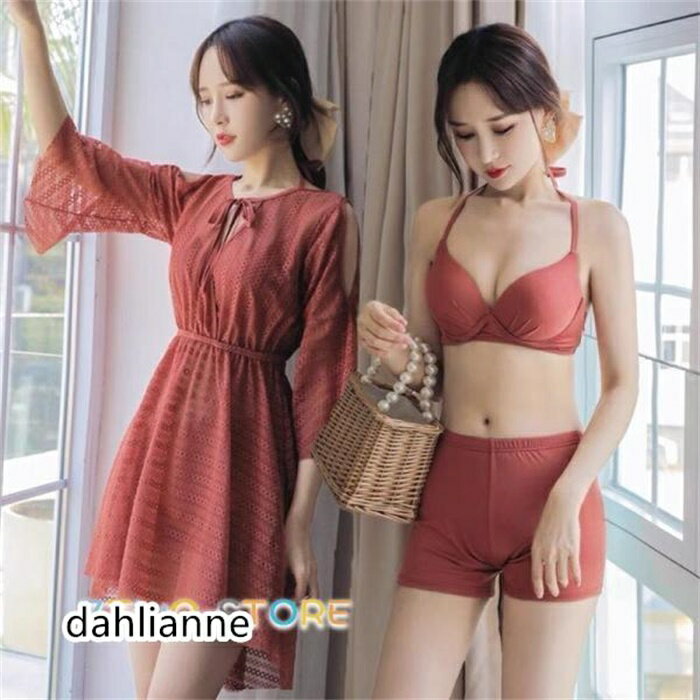 ママ水着3点セット ワンピース 短パンツ ブラ かわいい 盛れる お洒落 上品 露出控えめ ハイウェスト 快適 薄手 20代 30代 40代 夏 海 温泉 水泳