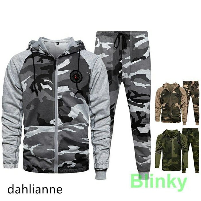 ジャージ メンズ 上下 スウェット上下セット パーカー+ジョガーパンツ セットアップ 迷彩柄 秋服 秋物