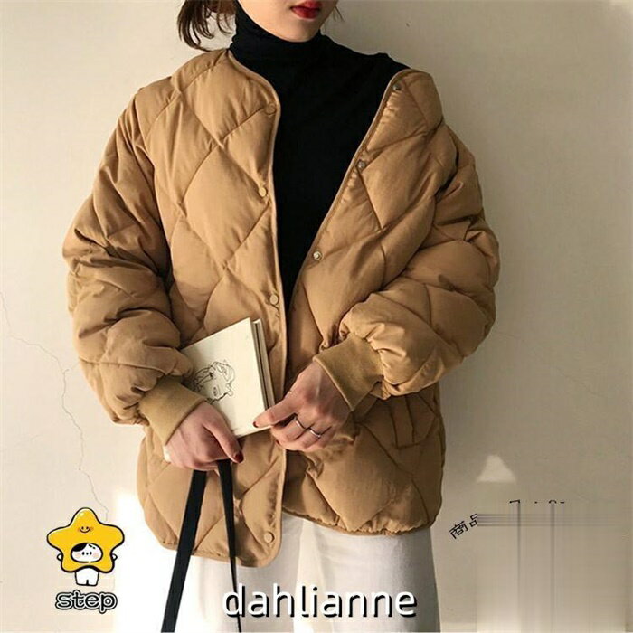Rakuten - キルティングコート ブルゾン レディース ジャケット 中綿ジャケット キルトコート ノーカラー ショート丈 シンプル ボタン留め 大きいサイズ ゆったり 冬 30代