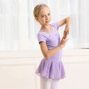 バレエ レオタード 子供 ジュニア 2点 セット スカート付き レース 黒 半袖 ジュニア コットン 綿 ストレッチ 伸縮 練習 レッスン着 新体操 水色 ブラ...