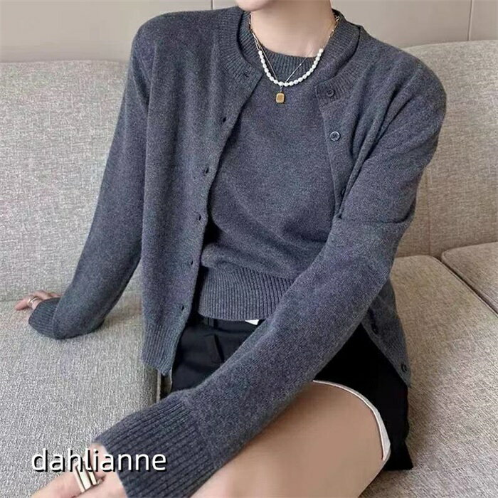 Crew Neck - 2点セット アンサンブル ニット カーディガン レディース きれいめ トップス 長袖 ニットカーディガン 五分袖 オフィス オフィスカジュアル セーター 半袖
