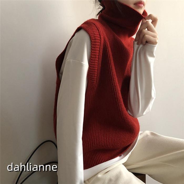Turtleneck - ニットベスト レディース ニット ベスト ハイネック 無地 プルオーバー 秋 冬 セーター ニットセーター ノースリーブ 袖なし トップス タートルネック
