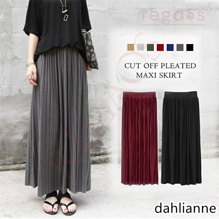 スカート レディース マキシスカート プリーツスカート 春 夏 秋 冬 体系カバー Aライン ロングスカート ウエストゴム ママ 母 20代 30代 40代 50代