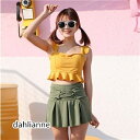 水着レディースオフショルダーフレア無地スカート女の子上下セット学生水着可愛い温泉海水浴スイムウェアビスチェ水着