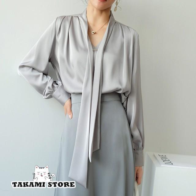 乐天商城 - ボウタイブラウス シャツ ブラウス レディース トップス 長袖 白 大きいサイズ Vネック スーツ インナー オフィス 通勤服 きれいめ 春 秋