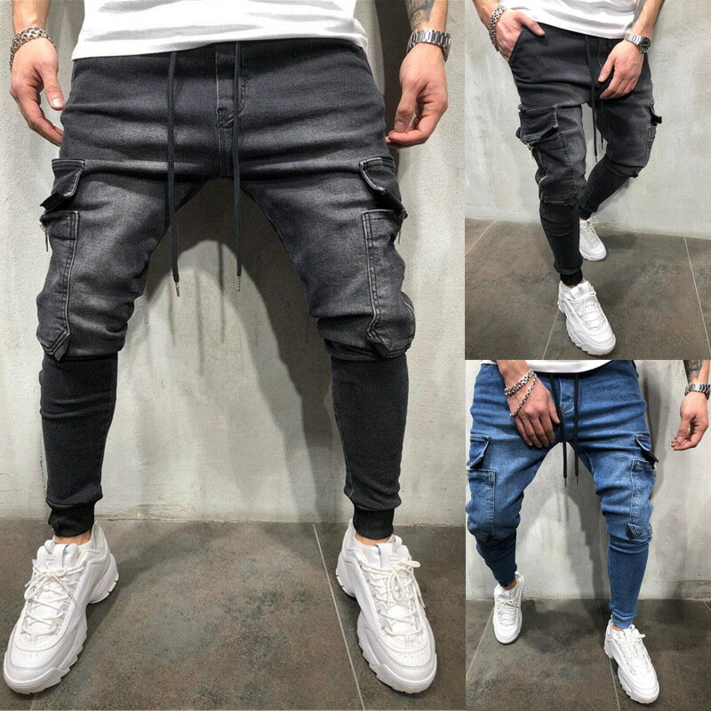 乐天商城 - デニム風 ジョガーパンツ テーパード ストリート メンズ デニムパンツ デニム パンツ メンズ 欧米風 テーパードパンツ スキニー ジーンズ 　多ポケット　パッチワーク スキニーパンツ スリム 個性的 バレンタイン 2023