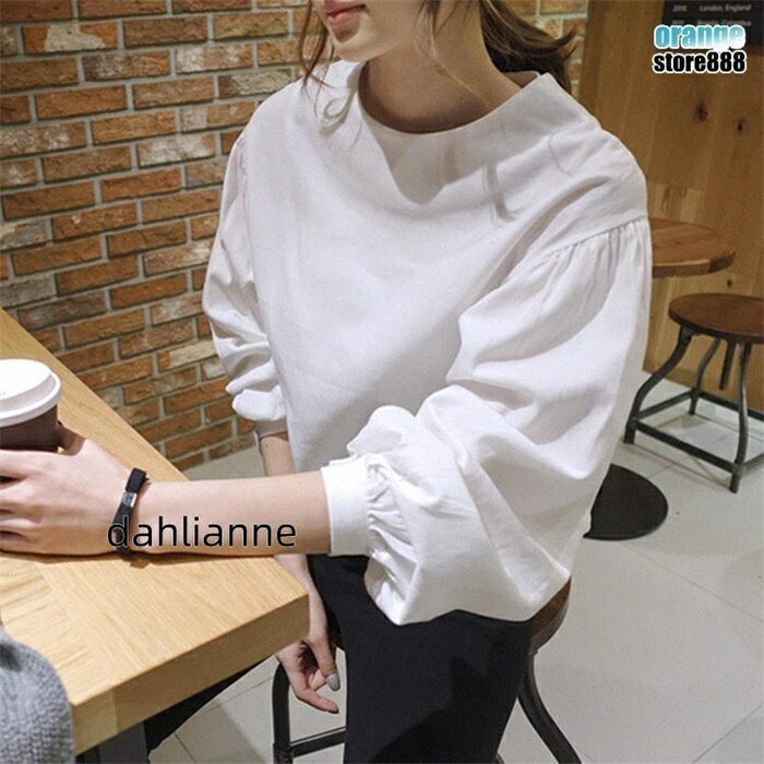 3-Quarter Sleeves - ブラウス レディース シャツ 長袖 七分袖 無地 プルオーバー トップス バルーン パフスリーブ おしゃれ オフィス ギャザーたっぷりバルーン袖ブラウス