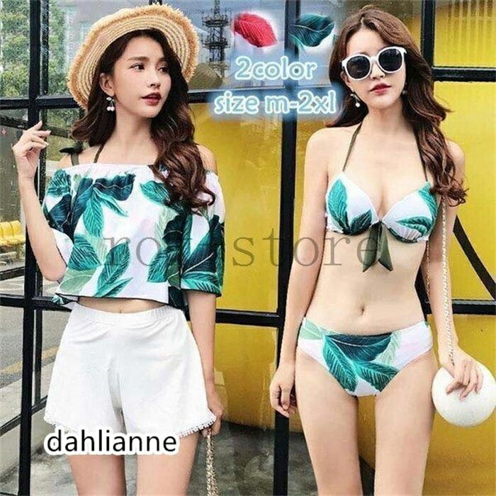 水着ビキニ検索結果｜水着オフショル水着セットレディース体型カバー水着ビキニ4点セットボタニカル水着...