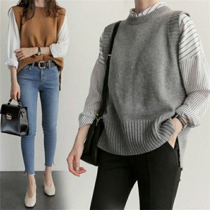 ニットベスト レディース 40代 秋服 ベストセーター 無地 ショット丈 上品 ノースリープニットベスト ..