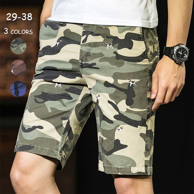 乐天商城 - ハーフパンツ メンズ カモフラ ストレッチ カーゴパンツ 膝丈 スタイリッシュ リゾット 夏物