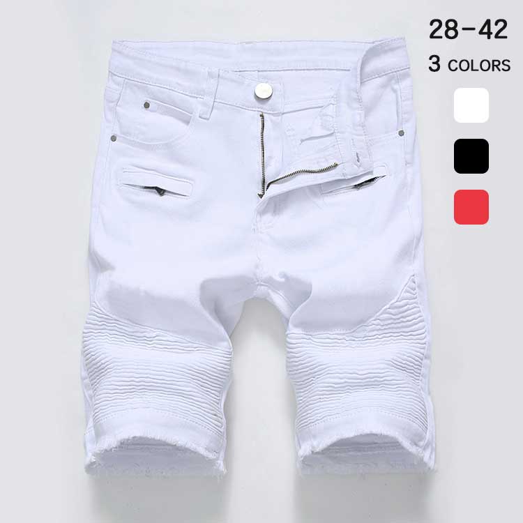 ハーフパンツ メンズ 無地 ストレッチ デニムパンツ カジュアル ミリタリー系 細身 ウォッシュ加工