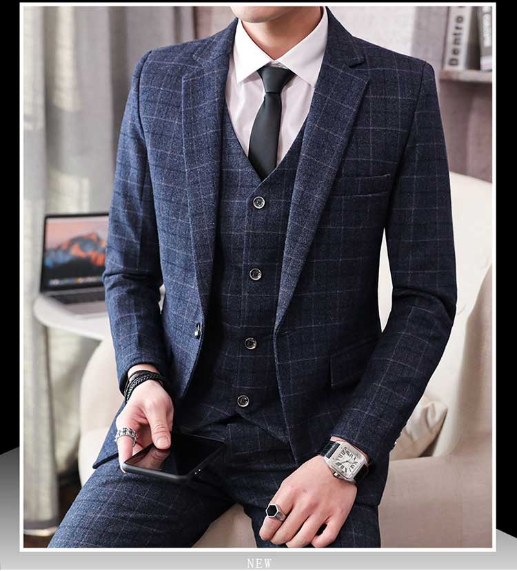 ビジネススーツ メンズ スリーピース チェック柄 ブレザー スーツセット 3ピーススーツ 結婚式 カジュアルスーツ セットアップ ベスト付き 通勤 ビジネススーツ メンズ スリーピース チェック柄 ブレザー カジュアルスーツ セットアップ