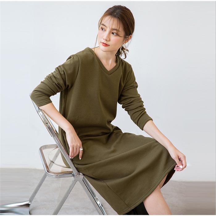 ワンピース 裏起毛ワンピース ロングワンピース 長袖 パジャマ 部屋着 パーカーワンピース 体型カバー レディース 秋 冬 vネック 丸首 裏起毛 40代