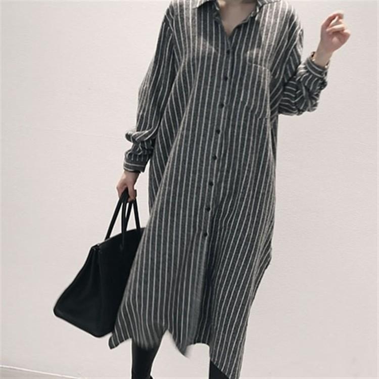 ロングシャツ 秋 シャツワンピース シャツ 羽織り 長袖 ロング丈 体型カバー ストライプ 着痩せ 大きいサイズ カジュアル 通勤 OL 20代30代40代 qc8771