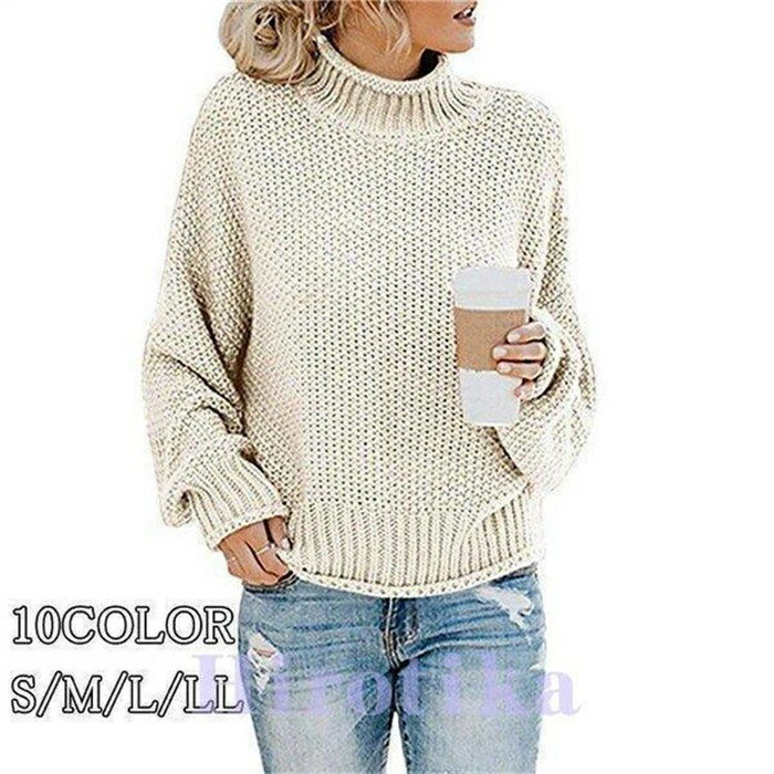 Turtleneck - ニットセーター レディース 40代 秋冬 長袖 ケーブル編み ニット セーター 無地 ハイネック ニットソー トップス 通勤 OL 着痩せ 10色