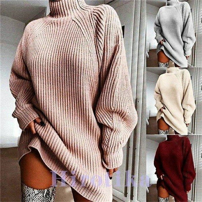 Turtleneck - ロングセーター レディース ニットセーター トップス オシャレ ゆったり ハイネック 長袖 秋 無地 通勤 30代 40代