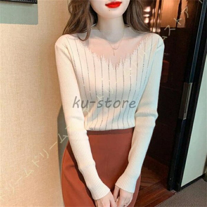 Turtleneck - セーター レディース 透かし彫り ハイネック ニットセーター ストレッチ 長袖 無地 着痩せ 重ね着 秋冬 暖かい 柔らかい カジュアル シンプル カットソー