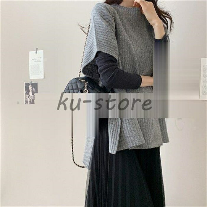 Long-Sleeved Knit - ポンチョ風 ニット セーター レディース ニットセーター 半袖 マント トップス レディース プルオーバー サマーニット 大きいサイズ 体型カバー コーデ 秋 冬
