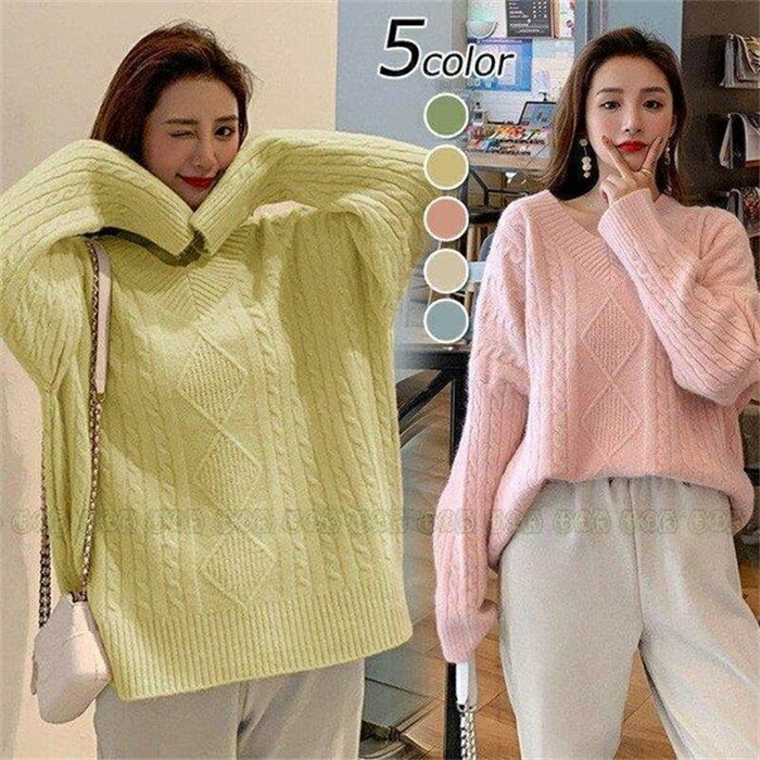 V-Neck - ニットセーター レディース 秋冬 セーター 長袖 ニットソー 無地 vネック 韓国風 オシャレ ニットトップス セーター 通勤 着痩せ オシャレ 上品 新作 5色