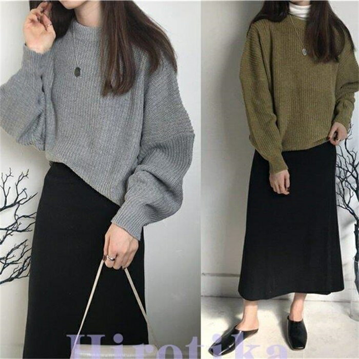 ニットセーター　レディース　トップス　チュニック　カジュアル　グリーン　グレー　オシャレ　春秋