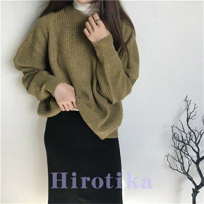 ニットセーター　レディース　トップス　チュニック　カジュアル　グリーン　グレー　オシャレ　春秋