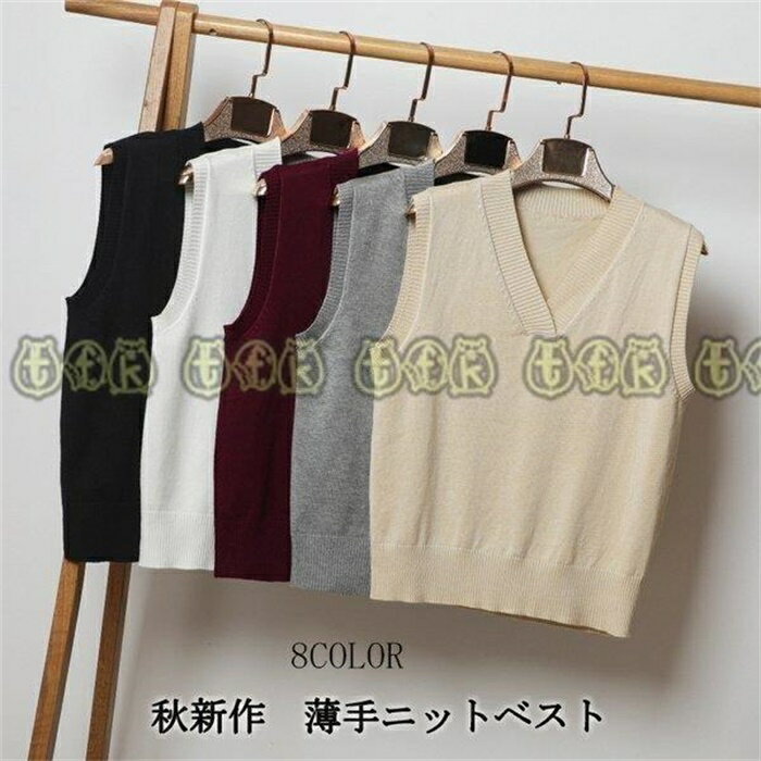 V-Neck - ベスト ニットベスト トップス ニット セーター レディース ノースリーブ ニットセーター チェック柄 秋 vネック ゆったり 通学 通勤 30代 40代