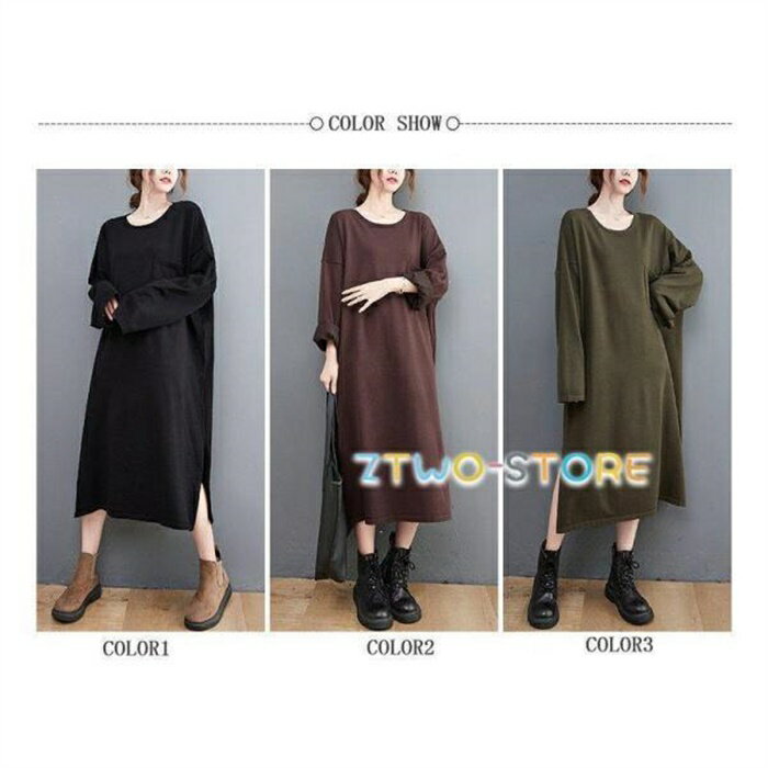 ワンピース レディース ロングワンピース 無地 シャツワンピース 長袖 体型カバー 着痩せ 部屋着 ルームウェア シンプル ベーシック ゆるっと 通勤 春 秋