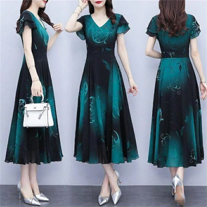 ワンピース レディース ロングワンピース シフォンワンピース プリーツ リゾート ロング ミモレ丈 マキシ丈 花柄 シフォン きれいめ Aライン フレア 大人 上品