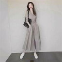 ワンピース レディース シャツワンピース ロングワンピース 韓国 プリーツ ロング リゾート ミモレ丈 きれいめ Aライン フレア 大人 上品 長袖 大きいサイズ カ(4)