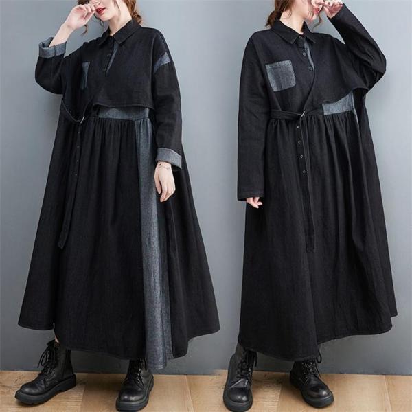 シャツワンピ 大きいサイズ レディース ロング丈 上品 大人女子向け 20代 30代 40代 50代 幅広いスタイ..