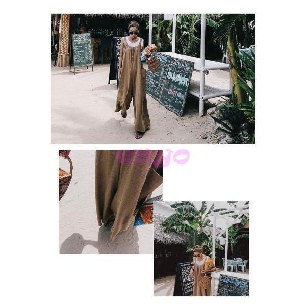 サロペットパンツ レディース ボトムス オールインワン バックパンツ ワイドパンツ オーバーオール ロング丈 ポケット付き 大きいサイズ ゆったり