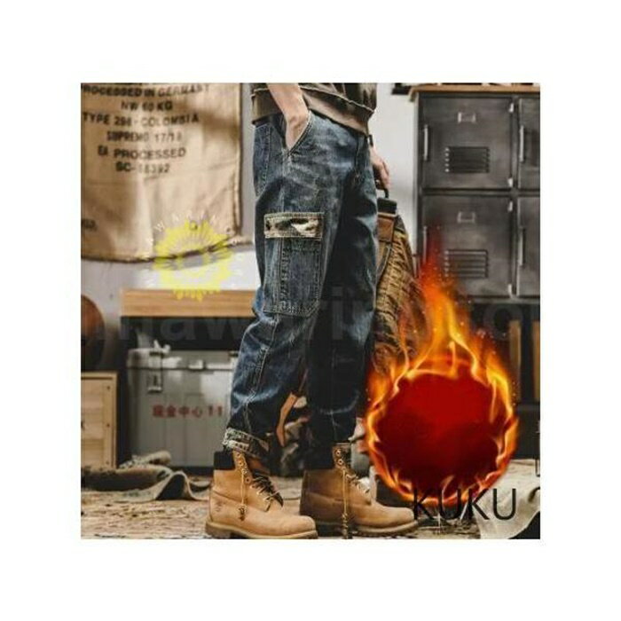 Work Pants - カーゴパンツ メンズ デニムパンツ 冬 裏起毛 ゆったり ボトムス 長ズボン 作業着 ワークパンツ ミリタリー ワイドパンツ 無地 カジュアル 新品 防寒 暖かい