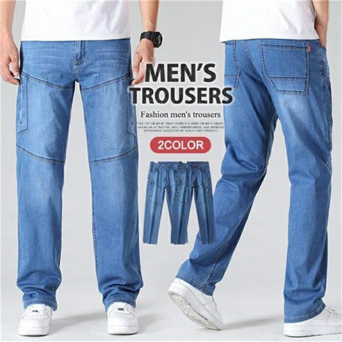 Cargo Pants - ストレートデニム メンズ ジーンズ デニムパンツ ロングパンツ カーゴパンツ 薄手 ストレッチ おしゃれ