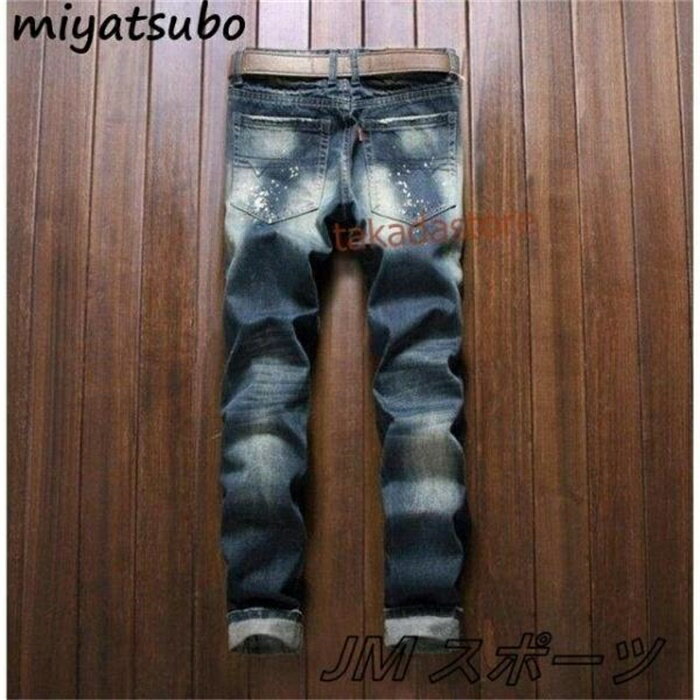 デニムパンツ メンズ Gパン ジーンズ ストレート ウォッシュ ダメージ ユーズド