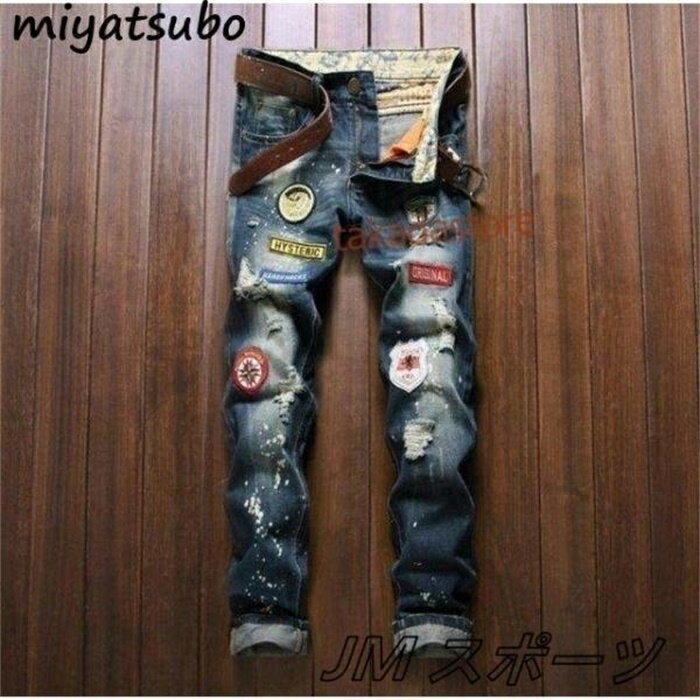 デニムパンツ メンズ Gパン ジーンズ ストレート ウォッシュ ダメージ ユーズド